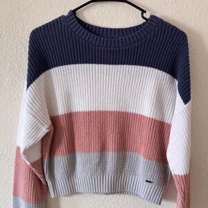 Hollister Blue and Pink Crew Neck Sweater